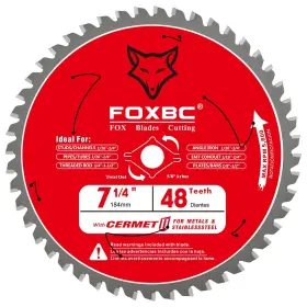 Foxbc 705353545801 7-1/4 Inch Circular Saw Blade Metal And Stainless Steel Cutting 48 Teeth