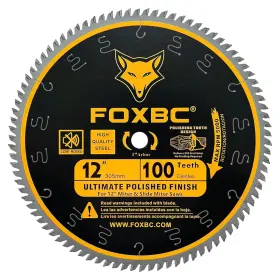 Foxbc 711181724677 12 Inch Miter Saw Blade 100 Teeth Ultimate Polished Finish