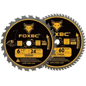 Fox-61224t60t Foxbc 6-1/2 Inch Circular Saw Blade 24t 60t Combo Pack Wood Cutting Thin-kerf