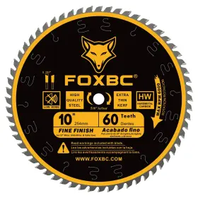 Fox10-60t Foxbc 10 Inch Thin Kerf Fine Finish Crosscut Table Saw Blade 60-tooth Black