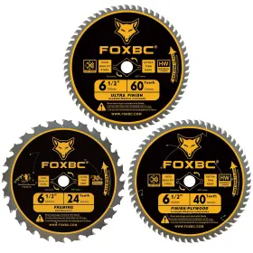 Fox356.165244060 Foxbc 6-1/2 Inch Circular Saw Blade 24t 40t 60t Combo Pack Ultra Fine Yellow