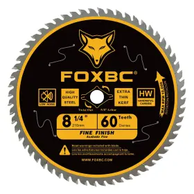 Fox8-1 Foxbc Fox8-1/4-60t 8-1/4 Inch Table Saw Blade 60 Tooth Fine Finish Wood Cutting Yellow