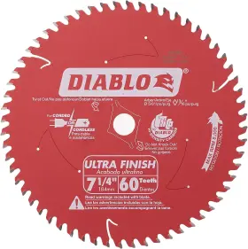 D0760a Freud 7-1/4-inch 60t Diablo Ultra Finish Work Table Saw Blade