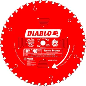 D1040w Freud Diablo 10-1/4-inch 40 Tooth Atb General Purpose Saw Blade With 5/8