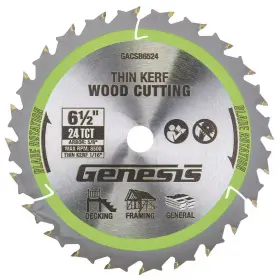 Genesis 445003255225 6-1/2 Inch X 24-tooth Wood Cutting Thin Kerf Circular Saw Blade 1-pack
