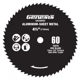 Genesis 711181395730 4 1/2 Inch 60-teeth High Speed Steel Circular Saw Blade For Aluminum And Sheet Me