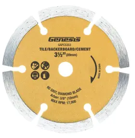 Gapcs353 Genesis 811285020405 3 1/2 Inch Dry-cut Diamond-coated Plunge Circular Saw Blade