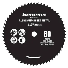 Genesis 811285020672 4 1/2 Inch 60-teeth High Speed Steel Circular Saw Blade For Aluminum And Sheet Meta