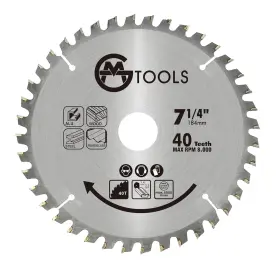 Gmtools 445019017084 7-1/4 Inch 40 Teeth Carbide Tipped Circular Saw Blade With 5/8-inch Arbor Profe
