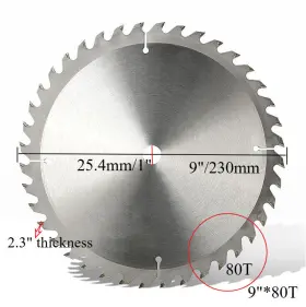 Grefmoto 745060875631 9 Inch Circular Saw Blade 80 Teeth 0.98 Arbor Cutting Wheel For Wood