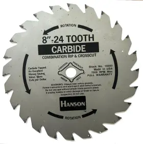 15650 Hanson Vintage 8 Inch - 24 Tooth Carbide Combination Rip&crosscut No