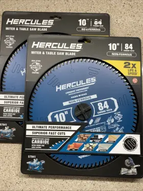 57941 Hercules New Set Of 2 Miter And Table Saw Carbide Blade 10 Inch 84 Teeth
