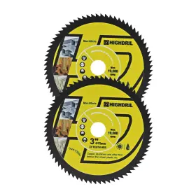 Hc900003111002 Highdril Hss Circular Saw Blade - 2pcs 3inch/75mm 72t 10mm Bore Cutting Discs For Wood