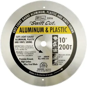 11i35056 Industries 35056 Swift Cut 10 Inch 200 Tooth Aluminum And Plastic Cutting Circular Saw Blade With