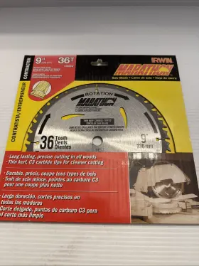 Irwin 024721140609 9 Inch 36 Teath Marathon Saw Blade. Carbide Tipped. Trim Smooth Finish