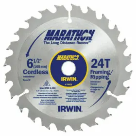24029 Irwin Circular Saw Blade 6-1/2ftft Dia 24-teeth 5/8ftft Arbor. Carbide -