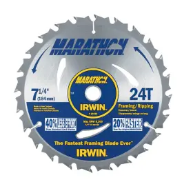 Irwin 445017164124 Marathon 7-1/4-in 24-tooth Rough Finish Carbide Circular Saw Blade New