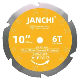 Janchi 313103960943 10-inch 6t Pcd Tip Hardie Fiber Cement Saw Blade With 5/8-inch Dmk Arbor Polycr