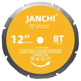 Csbpcd128 Janchi 12-inch 8t Pcd Tip Hardie Fiber Cement Saw Blade With 1-inch Dmk Arbor Polyc