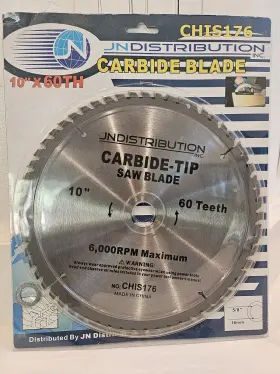 Chis176 Jn Distribution Inc 10 Inch X 5/8 60 Teeth Carbide Tip Saw Blade Resharpenable