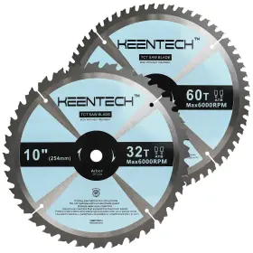 Bwa25403201m Keentech 10 Inch Woodworking Miter Saw Blade 32t / 60t Combo 2-pack Tungsten Carbide
