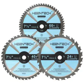 Fwa18404003y Keentech 7-1/4 Inch Woodworking Circular Saw Blade 24t / 40t 60t Combo 3-pack Tungs