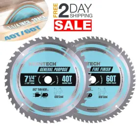 Fwa18404060t Keentech 2 Discos De Sierra 7 1/2 Pulgadas 40 Y 60 Dientes 5/8 Set Para Cortar Madera Pvc