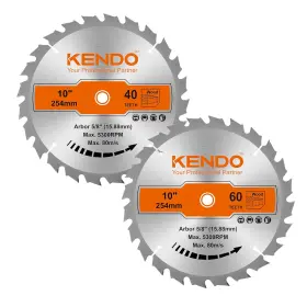 Kendo 445011132112 2-pack 10 Inch 40t&60t Carbide-tipped Circular Saw Blade With 5/8 Arb