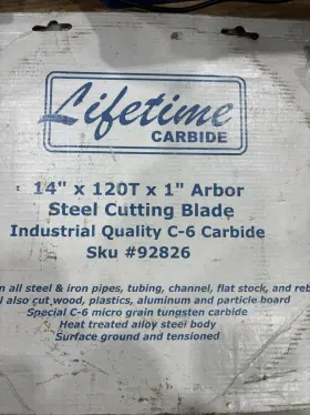 92826 Lifetime Carbide 14 Inch 120t 1 Steel Cutting Blade #92826