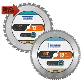 Luckyway 711181065879 12 Inch Miter Saw Blades 32t General Purpose And 80t Fine Finish With 1 Arbo