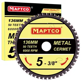 Maptco 791370202674 5-3/8 Inch 50t Cermet Tipped Metal Cutting Circular Saw Blade Arbor 20mm With