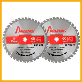 B0d91tswp9 Mazing 2-pack 10 Inch 40t And 60t Tct Circular Saw Blades Miter/table