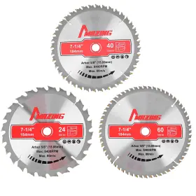 Csb-3 Mazing 3 Discos De Sierra 7 1/4 Pulgadas 24 40 Y 60 Dientes Set Para Cortar Madera Pvc