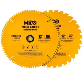 Mido Professional Abrasive 727380521238 12 Inch Miter Saw Blades 2pcs Circular Blade 80-tooth Crosscutting And 32-t