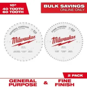 Milwaukee 045242512119 10 Inch X 40-tooth And 60-tooth Circular Saw Blades 2-pack