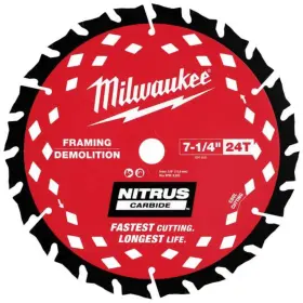 Milwaukee 680358239491 7-1/4 Inch 24t Nitrus Carbide Framing And Demolition Circular Saw Blade