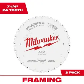 Milwaukee 726084828766 7-1/4 Inch X 24-tooth Carbide Framing Circular Saw Blade 3-pack