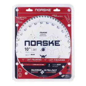 Ncsbt150c Norske 628204600804 Tools 10 Inch 28t Framing 60t Finishing Thin Kerf Saw Blade Combo Pack
