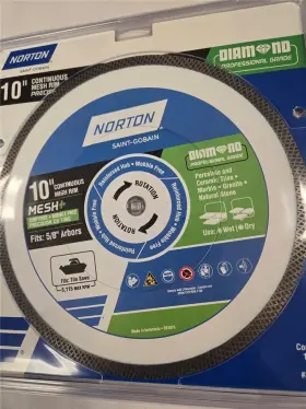 391075 Norton 10 Inch Blade Continuous Mesh Rim Fits Tile Saws 5/8 Arbors New