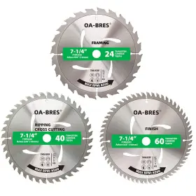 Oa-bres 313052599515 3pack Combo 7-1/4 Inch Circular Saw Blades With 5/8 Arbor Tct Atb 24t Framing
