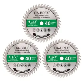 Oa-bres 445014633685 4-1/2 Inch 40t Fine Finish Wood Cut Circular Saw Blade With 3/8 Arbor Tct Atb