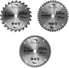 Olazol 445006212249 3pcs 7 1/4 Circular Saw Blade With 5/8 16mm Inch Arbor Carbide-tipped