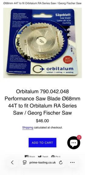 Orbitalum 790.042.048 Carbide Saw Blade 68mm 44t For Tube Cutting