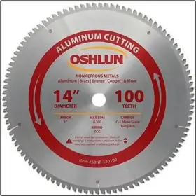 Osh 789611007768 14 Inch 100t Carbide Tip Aluminum Cutting Saw Blade With 1 Arbor
