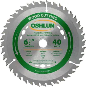 Sbw-065040 Oshlun 313098335351 6-1/2-inch 40 Tooth Atb Finishing And Framing Saw Blade With 5