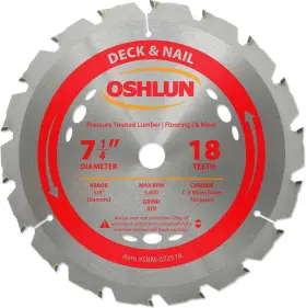 Sbm-072518 Oshlun 445056135178 7-1/4-inch 18 Tooth Atb Deck And Nail Saw Blade With 5/8-inch