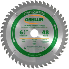 Sbft-065048 Oshlun 639738494883 6-1/2 Inch 48 Tooth Fespro Crosscut Atb Saw Blade With 20mm Arbor For