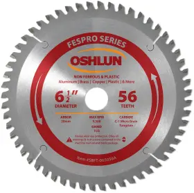 Sbft-065056a Oshlun 639738494890 6-1/2 Inch 56 Tooth Fespro Non Ferrous Tcg Saw Blade With 20mm Arbor