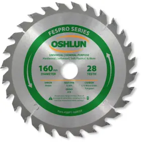 Sbft-160028 Oshlun 753182911175 160mm 28 Tooth Fespro General Purpose Atb Saw Blade With 20mm Arb