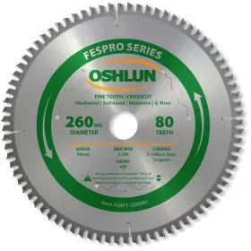 Oshlun 753182911236 Sbft-260080 260mm 80 Tooth Fespro Crosscut Atb Saw Blade With 30mm Arbor For